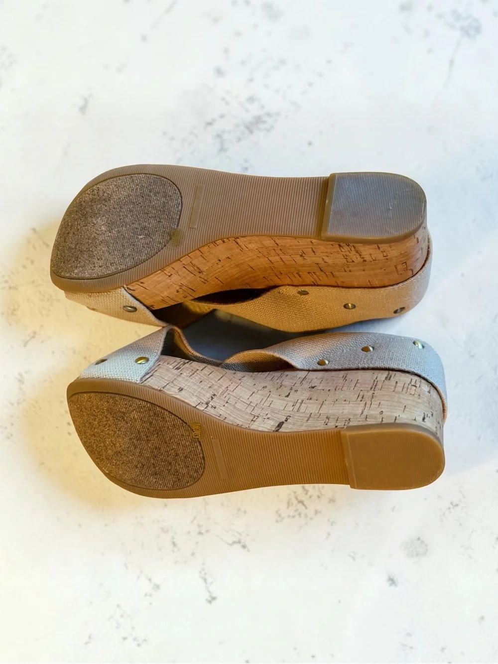 Lucky Brand Beige Miller Canvas Cork Wedge Sandals Size 9.5